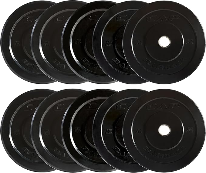 CAP 2-inch Olympic Bumper Plate Weight Set | 100-370 lbs | Multiple Colors | Storage Rack Optional