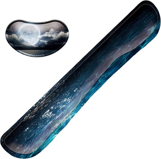Keyboard Wrist Rest Mouse Wrist Support Set, Memory Foam Wrist Rest Pad for Computer Laptop Keyboard Mouse, Ergonomic Wrist Cushion Support for Typing Pain Relief, Gaming Home Office, Moonlit Night