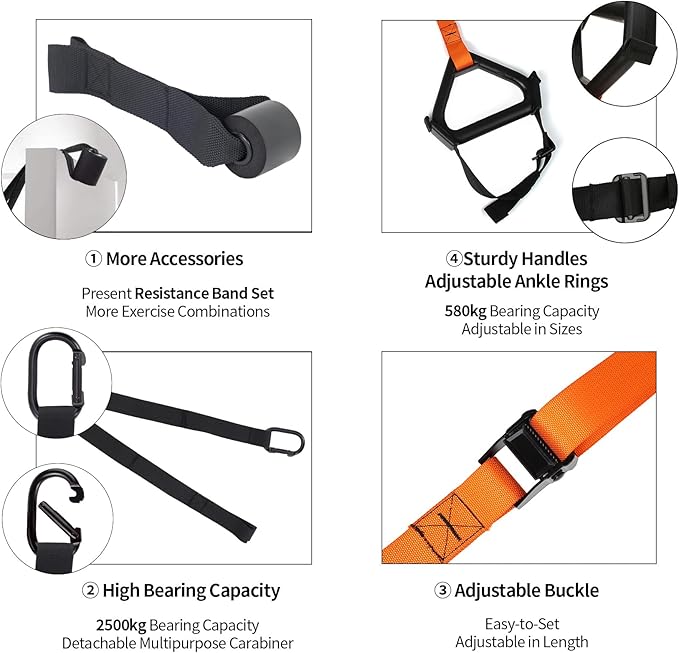 Moulyan Bodyweight Resistance Training Straps,Training straps Complete Home Gym Fitness Trainer kit for Full-Body Workout Easy Setup Gym Home Outdoors