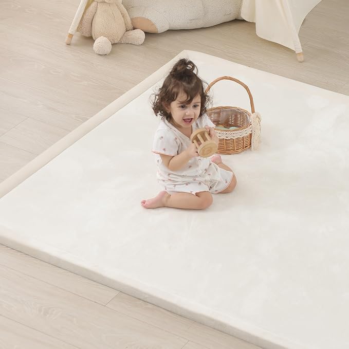 1.5" Thick Baby Play Mat for Floor Tummy Time, 50"x 50" Pro Soft Baby Activity Playmats Playroom, Easy Care with Non-Slip Safe for Infant Toddler Kids Crawling(Cream)