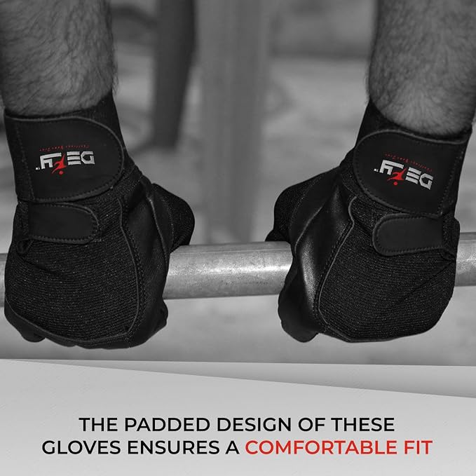 DEFY Padded Weight Lifting Gloves with 13" Long Wrist Wrap Genuine Leather Gym Gloves for Power Lifting, Cross Training, Workout Black
