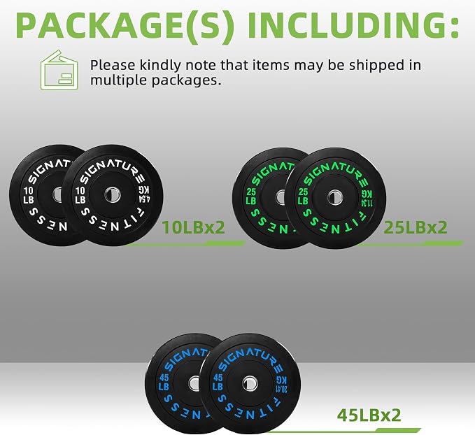 Fitvids 2-Inch Olympic Rubber Weight Plates Sets, Bumper Plates Set for Strength Training, 50-370 Lbs Multiple Options