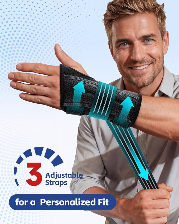 FEATOL Lightweight Carpal Tunnel Wrist Brace for Daily Work, 7 inches Comfortable & Adjustable Night Support for Women Men, Hand Brace With Splint Pain Relief for Tendonitis, Sprains, Arthritis, Right Hand, Small