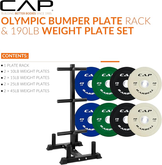 CAP 2-inch Olympic Bumper Plate Weight Set | 100-370 lbs | Multiple Colors | Storage Rack Optional