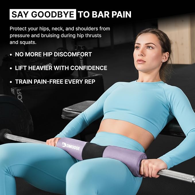 DMoose Fitness Barbell Pad for Hip Thrust, Squat & Lunges - Non-Slip Thick Foam Cushion for Neck and Back Support with Two Straps - Hip Thrust Pad for Leg Day - Fits All Olympic Bars and Smith Machine