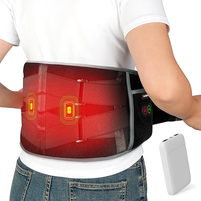 Comfytemp Cordless Heating Pad with Massager for Back, Gifts for Women Men | FSA Eligible HSA, Portable Lower Back Massager, Rechargeable Wireless Electric, Birthday Mom Dad Seniors 3 Heat 30mins 58"Up