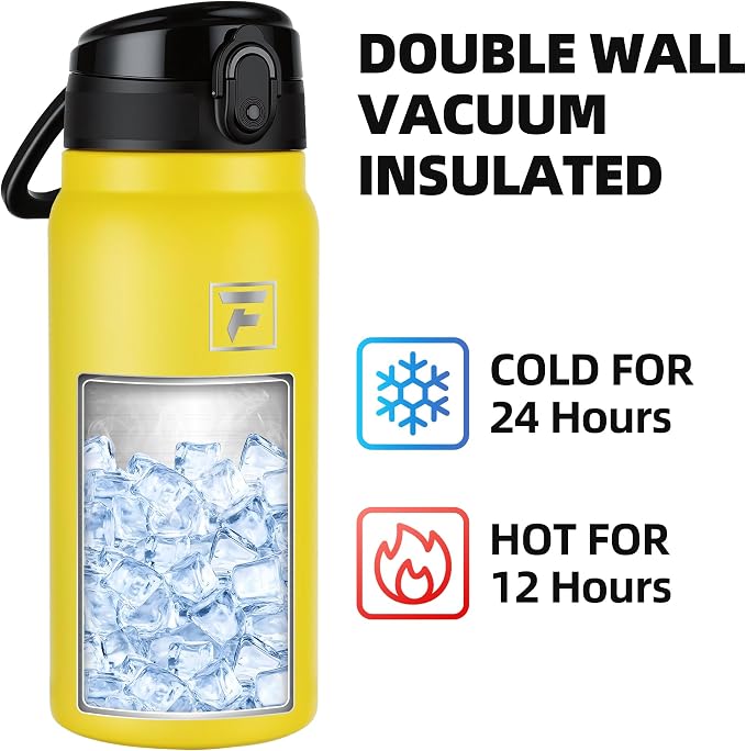 Fanhaw 20 Oz Insulated Stainless Steel Water Bottle with Chug Lid – Wide Mouth, Leak-Proof, BPA-Free – Ideal for Kids, Adults, Sports, Gym, and Outdoor Use (Yellow)