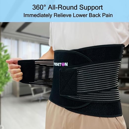 TESETON Back Brace for Men and Women, Relief Lower Back Pain Herniated Disc, Sciatica, Scoliosis, Breathable Mesh, Lumbar Support Belt with 8 reinforced Bones, Easy to Use or Carry WT02 Black-XS