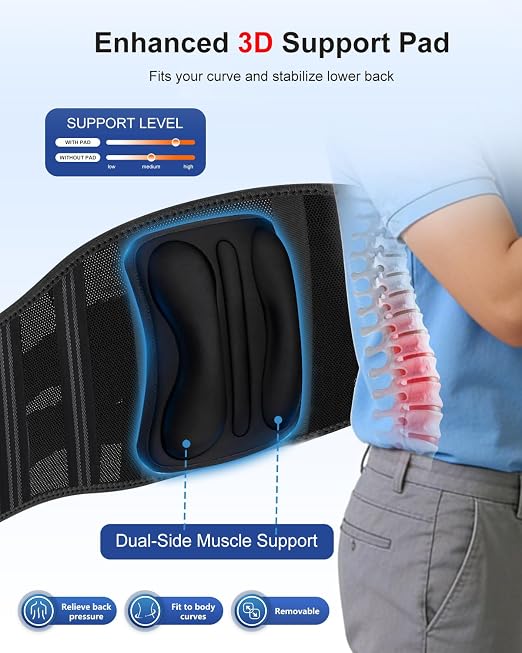 Dual X-Back Brace for Lower Back Pain Relief with Bionic Support System, 8X Powerful Lumbar Support Belt for Men Women, Back Support Belt with 3D Pad, Breathable Back Support Brace with Adjustable Strap for Sciatica,Black,X-Large(Waist:42.9-49.2 Inch)