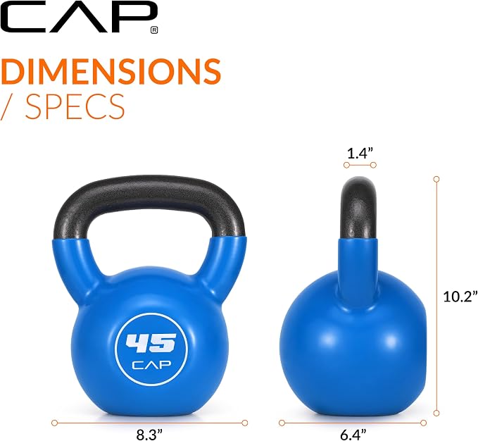 CAP Vinyl Coated Cast Iron Kettlebell, 10-50 LB Home Gym Weight