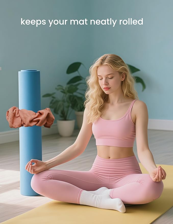 Yoga Mat Scrunchie Yoga Mat Strap Carrier Pilates Mat Holder | Holds Your Yoga Mat in Style, Adjustable & Stretchy Yoga Mat Band, Fits Most Standard Yoga Mats (mat not included),Yoga Gifts