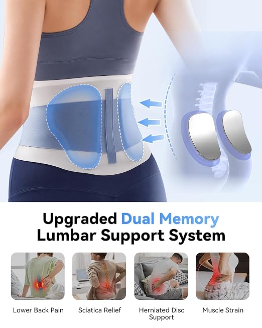 Ultra-Thin Lower Back Support Belt for Sciatica Pain Relief Brace | Breathable,Ergonomic Curve Panel,Adjustable Lumbar Support for Men & Women Sitting, Working and Sports.Fits:Waist 37.4-40.9"