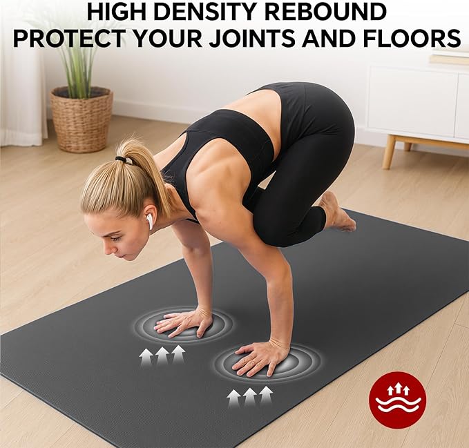 Stepwaver Extra Large Yoga Mat 6'x4'(1/3" & 1/4" Thick), Non-Slip, Ultra Durable, Wide Workout Mat, Wide Exercise Mats for Home Workouts, Yoga, Pilates, Stretching (Barefoot Exercise)