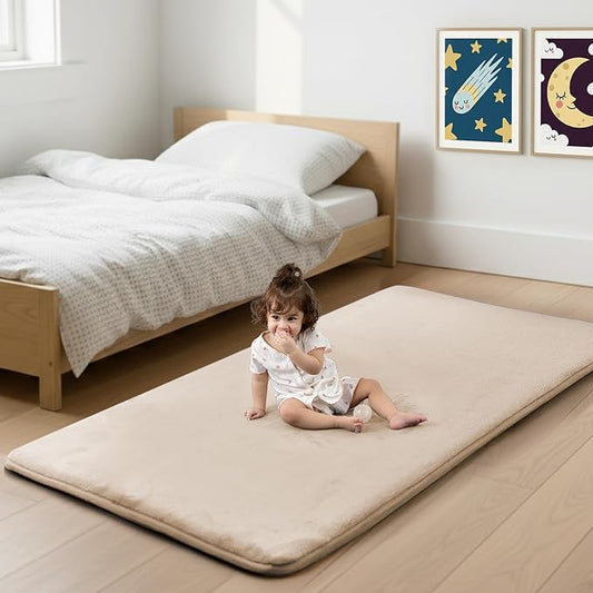 1.3" Thick Baby Bedside Floor Mat for Room, 28x72 Runner Rug, Beige | Memory Mat for Baby to Play on Floor Waterproof Easy Care with Non-Slip Tummy Time Play Mat for Nursery Playroom Classroom