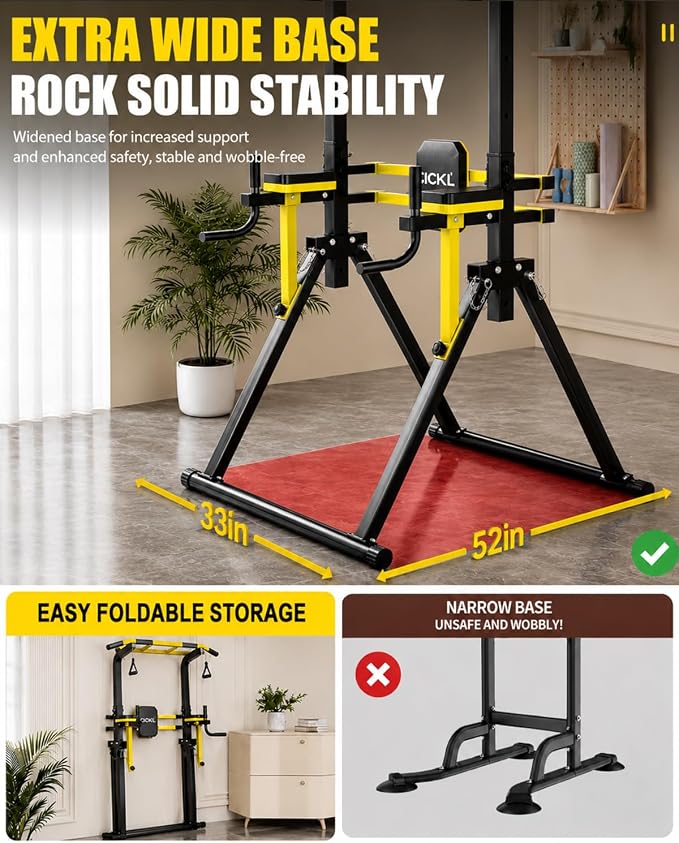 Foldable Pull Up Bar Free Standing, Multi-function Power Tower Dip Bar | Upgraded - Free Standing Pull Up Bar Station, Assistance Bands Home Gym Strength Training Equipment