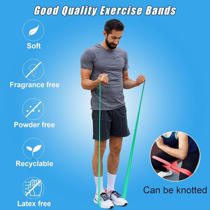 Resistance Bands Set for Physical Therapy, Rehab, Yoga and Pilates | Latex-Free elastic exercise bands suitable for rehab, yoga, Pilates, gym workouts, stretching, and home exercise