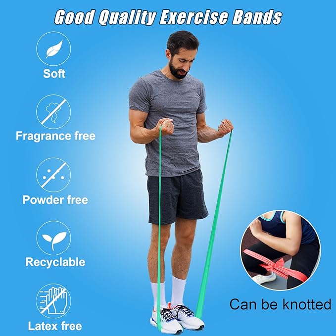 Resistance Bands Set for Physical Therapy, Rehab, Yoga and Pilates | Latex-Free elastic exercise bands suitable for rehab, yoga, Pilates, gym workouts, stretching, and home exercise