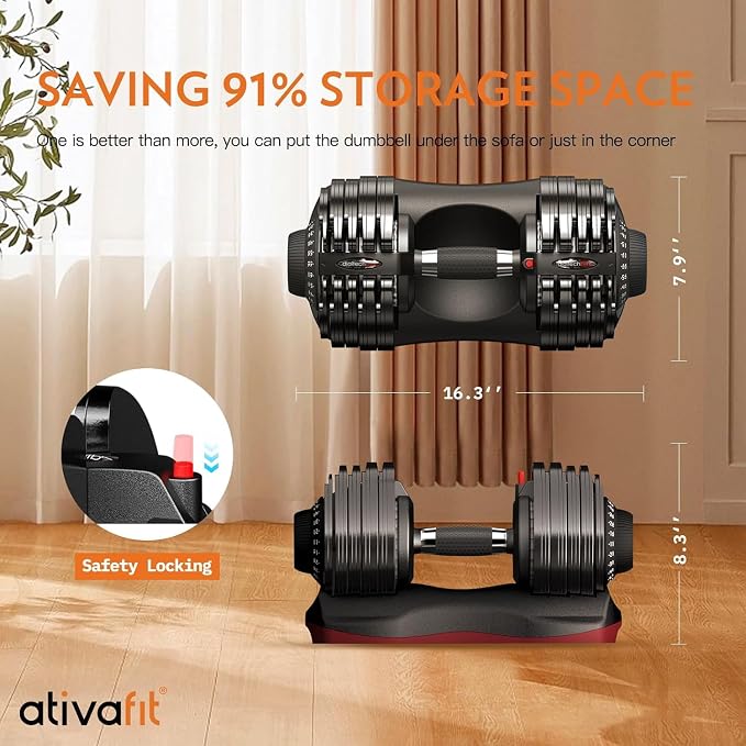 ATIVAFIT Adjustable Dumbbells Set, 5–88LB Quick Adjust Free Weights with Double Safety Lock & Anti-Slip Steel Handle, Space Saving Home Gym Equipment for Full Body Strength Training