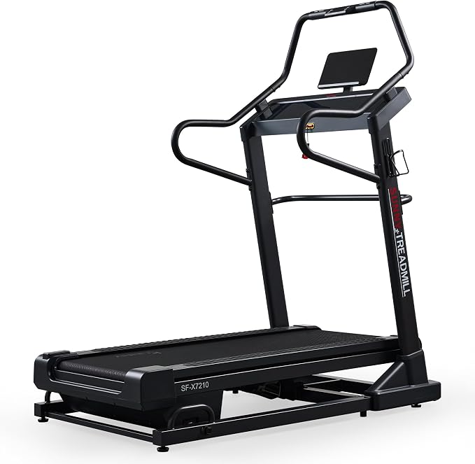 Sunny Health & Fitness Smart Treadmill Intensive Quiet Auto Incline/Decline | Commercial Level | Extreme Auto Incline | Decline Capabilities | Shock Absorbing | Pre-Program Workout | Multi-Grip Handrail