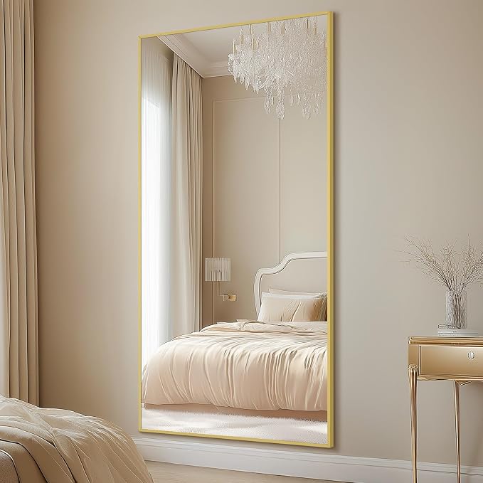 MELOMOIR 76"x34" Gold Mirror Full Length, Gold Floor Mirror for Home Gym Bedroom Living Room, Large Standing Mirror Haning or Leaning, Shatterproof Tempered Glass