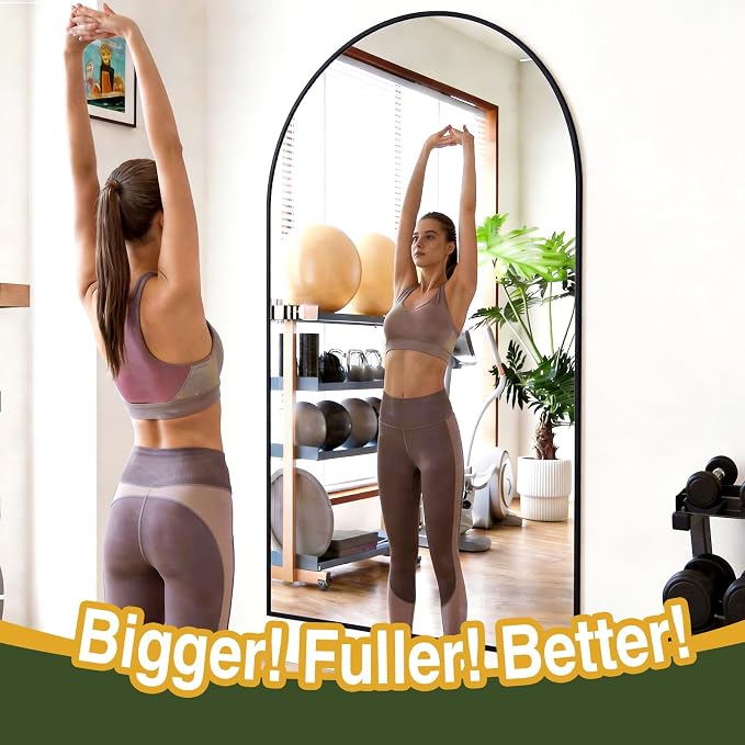 MELOMOIR 76"x44" Oversized Floor Mirror Freestanding, Arched Full Length Mirror for Bedroom Living Room Dressing Room Gym Yoga Hair Salon, Black Mirror Full Length with Shatterproof Tempered Glass