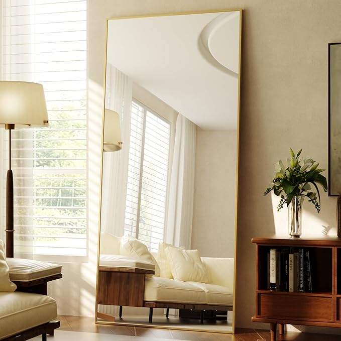 BEAUTYPEAK 86"x40" Rectangle Full Body Floor Mirrors, Full Length Mirror | Large Gold Mirror with Stand for Bedroom, Dressing Room, Leaning, Standing or Hanging Horizontally/Vertically