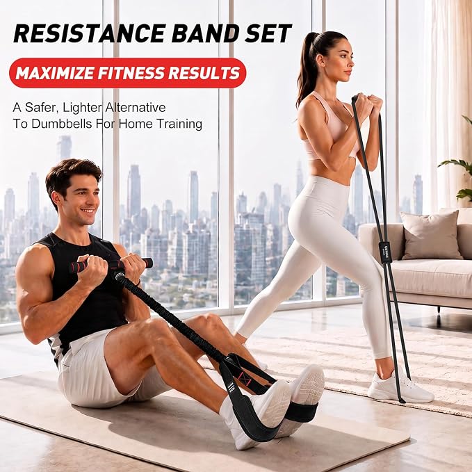 Resistance Bands with Handles Set, Leg/Core/ABS/Arm/Back/Hips Workout Equipment for Women, Portable Pedal Resistance Band & Figure 8 Resistance Bands, Exercise Bands for Pilates Yoga Stretching