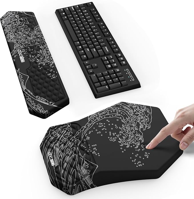 Ergonomic Mouse Pad Wrist Rest and Keyboard Wrist Rest Support Set | Massage Design Mousepad for Carpal Tunnel Pain Relief, Memory Foam, Non-Slip PU Base for Computer Desk, Sea