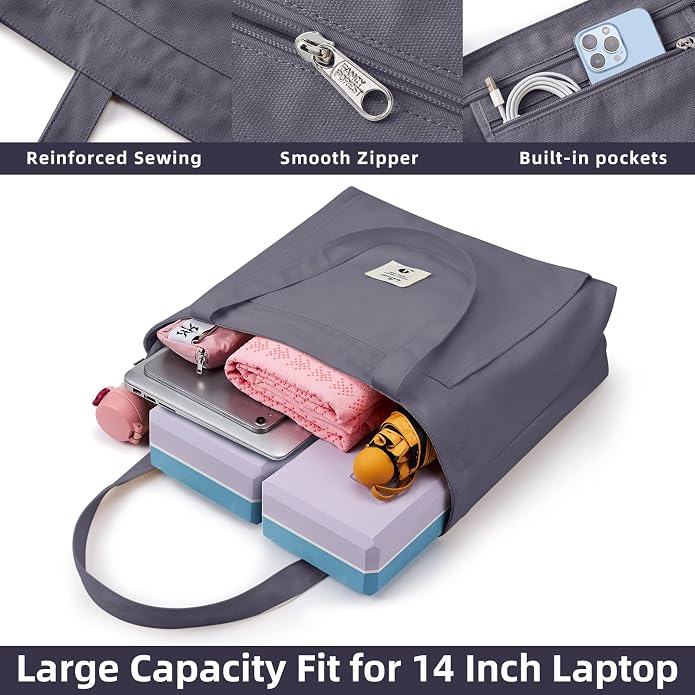 WLLWOO Yoga Mat Carrier Bag for Women Canvas Carryall Tote Gym Pilates | Large Holder Zipper Shoulder for Beach Travel Workout Fitness Office