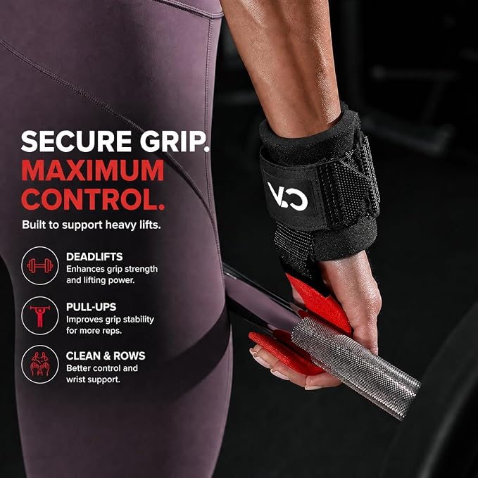Weight Lifting Hooks (Pair) for Deadlifts, Pull Ups, Rows & Shrugs - Heavy Duty Gym Hooks with 8mm Padded Wrist Straps, Secure Grip Support for Weightlifting, Powerlifting & Strength Training