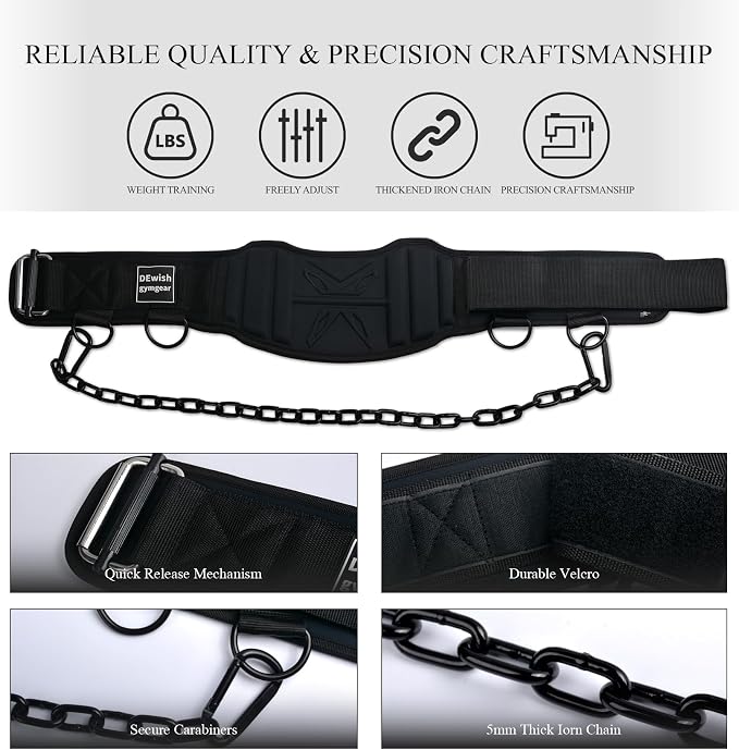 2-in-1 Weightlifting Belt with 36 IN Steel Chain & Self Locking, Dip Belt for Pull Up, Squat, Deadlifts & Added Weight Training
