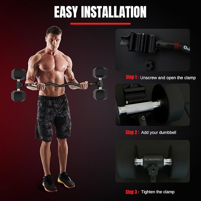 Dumbbells to Barbell Converter Set, Adjustable Weights, 200 lb Capacity, Steel Clamp, Home Gym