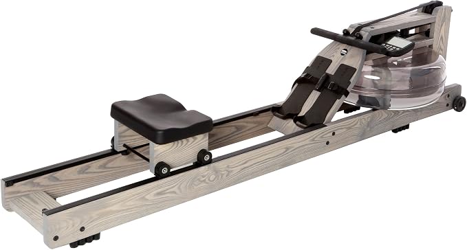 Water Rower Rowing Machine for Home Use, Solid Ash Wood Rower | Water Resistance with Smooth Natural Feel. Full Body Low Impact Cardio Trainer. Upright Space Saving Storage.