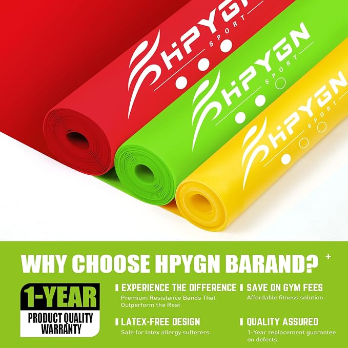 HPYGN 3 Levels Non-Latex Exercise Bands for Physical Therapy & Yoga, Professional Resistance Bands Set for Working Out, Strength Training, Pilates & Rehab, TPE Elastic Stretch Bands for Seniors, Women