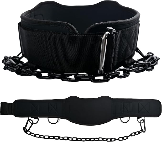 2-in-1 Weightlifting Belt with 36 IN Steel Chain & Self Locking, Dip Belt for Pull Up, Squat, Deadlifts & Added Weight Training