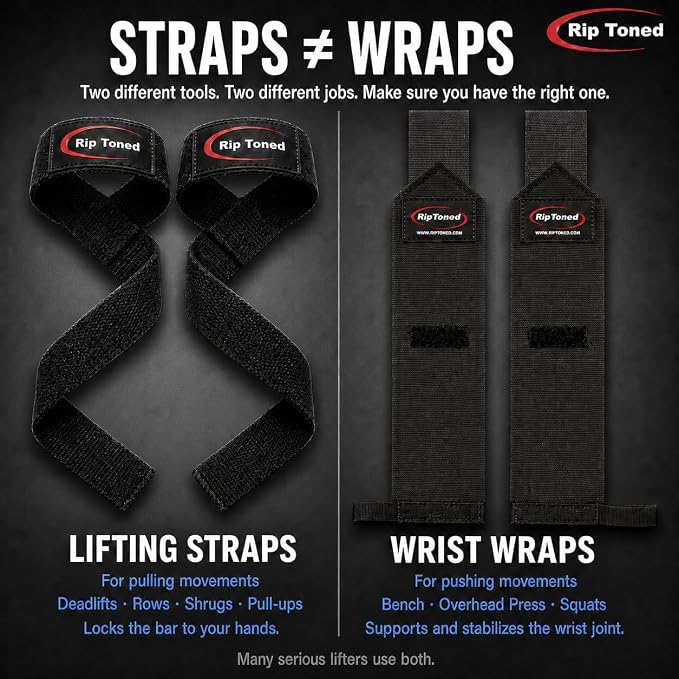 Rip Toned Lasso Lifting Straps for Weightlifting, 23¼" Padded | 1 Pair, cotton, non-latex neoprene. No break-in. Quick release. Deadlifts, rows, shrugs, pull-ups. Machine washable.