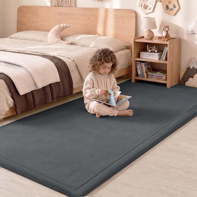 1.3" Thick Baby Play Mat for Floor,28x72 Bedside Rugs, Non-Slip,Dark Grey | Ultra Soft Playmat for Baby,Tummy Time Foam Mats,Cushioned for Infant,Kids and Toddler Crawling,Easy Care
