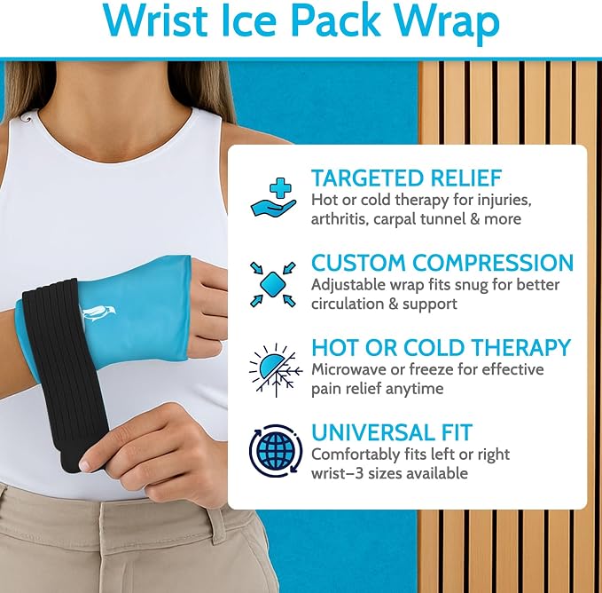 Arctic Flex Wrist & Thumb Ice Pack Wrap - Extra Strength Hot & Cold Therapy | Reusable Hand Freeze Sleeve - for Arthritis, Carpal Tunnel, Surgery, & Pain Relief (Fits Left & Right)