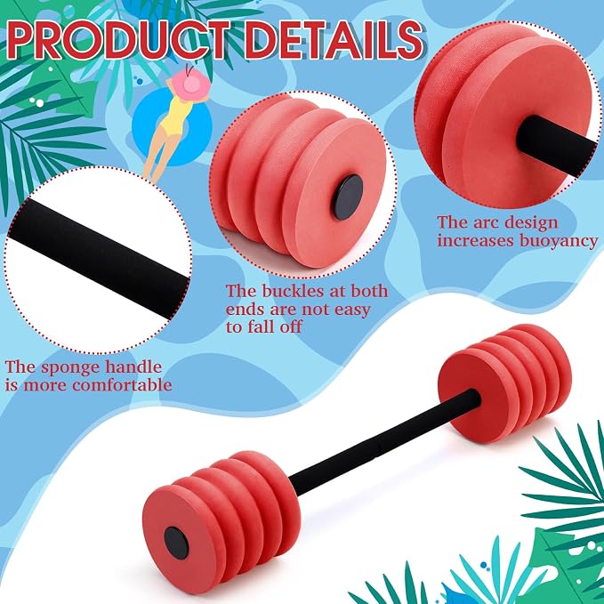 Soulchen Long Aquatic Exercise Dumbbells Pool Exercise Foam Water Weights Dumbbell Aquatic Pool Barbells with High Density EVA Foam for Swim Water Aerobics Workouts Loss