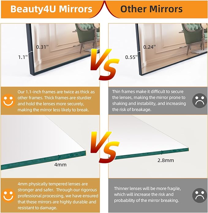 Beauty4U 71" x 32" Full Length Mirror with Stand, Black Large Floor Mirror | Standing, Leaning, or Wall-Mounted Tempered Glass Full Body Mirror with Metal Frame for Bedroom, Closet, Modern Home Decor