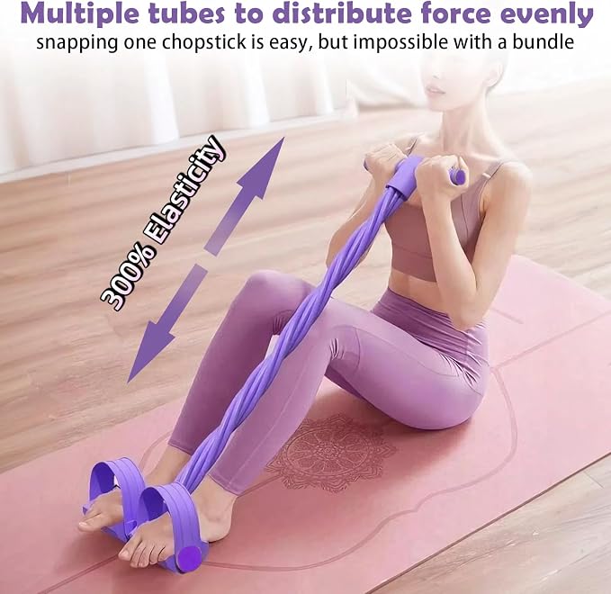 Pedal Resistance Band with Handle,4/6/8 Tubes Options,Full-Body Use | Premium Thick-Gauge TPE Tubes 25-45lbs with 300% Stretch,Sturdy PVC Foot Straps,Multiple Workout Modes for Full-Body Training