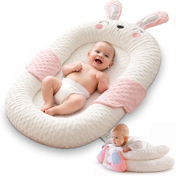 Infant Support Pillow with Adjustable Side Panels for Supervised Tummy Time - Portable Activity Cushion for 0-12 Months - Activity Mat - Pink