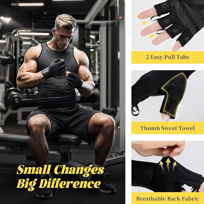 HOZMOZ Weight Lifting Gloves with Wrist Support, Gym Workout Gloves for Men Women, Full Palm 6mm Padded & Grip, Exercise Wrist Wraps for Weightlifting, Fitness, Strength Training