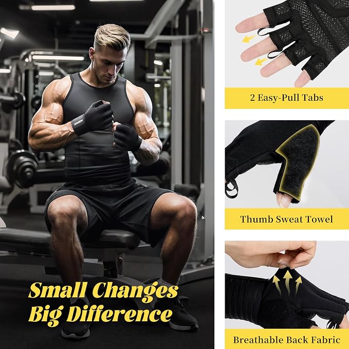 HOZMOZ Weight Lifting Gloves with Wrist Support, Gym Workout Gloves for Men Women, Full Palm 6mm Padded & Grip, Exercise Wrist Wraps for Weightlifting, Fitness, Strength Training