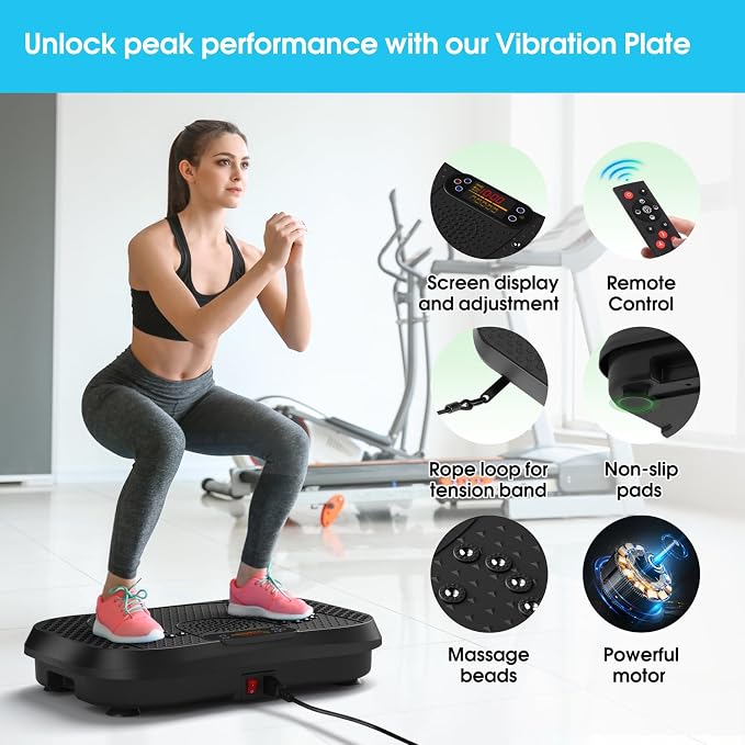 SoftGym Vibration Plate Exercise Machine for Lymphatic Drainage & Fitness | Quiet Heavy Duty 450lbs Capacity Platform, 120 Speeds Shake Machine with Resistance Bands for Home Muscle Activation