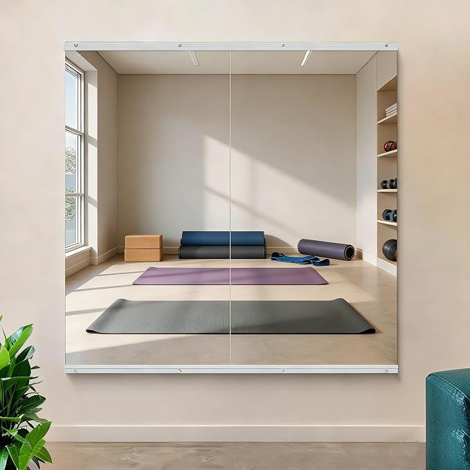 Home Gym Mirror (2 Pack), 48 x 24 Inch Large Full Body Frameless Wall Mounted Mirror, Tempered Glass Workout Mirror for Home Gym, Yoga Studio, Dance Room, Garage, Bedroom – Silver