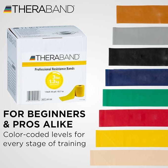 THERABAND Resistance Band, 50-Yard Roll, Latex Elastic Band for Exercise, Stretching, Physical Therapy, Yoga, Pilates, Home Workouts, Cut-to-Length, Color-Coded Levels