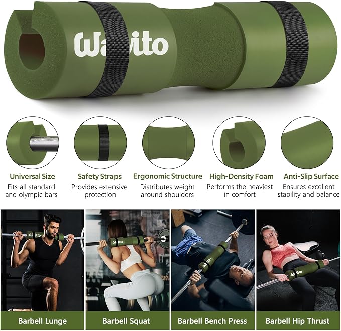 WALITO 8Pcs Barbell Pad Set for Hip Thrust - Squat Pad,Gym Accessories for Women with Bar Bad,Bench Press, with Gym Ankle Straps,Resistance Bands for Working Out,Lifting Strap,Carry Bag