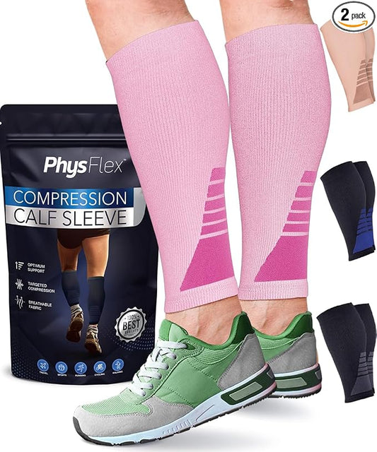 Calf Compression Sleeves for Men and Women - (1 Pair) Footless Compression Socks Support for Running, Cycling, Sports - Leg Sleeve Brace, Helps with Pain Relief