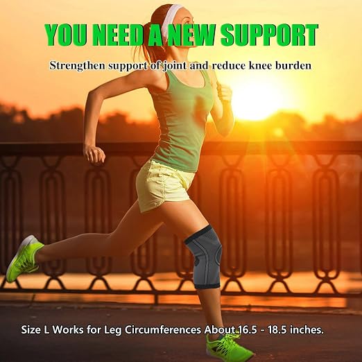Knee Compression Sleeve For Women Men, Knee Braces for Knee Pain, Running Knee Brace, Knee Support For Knee Joint Pain (Gray with Black, Large)